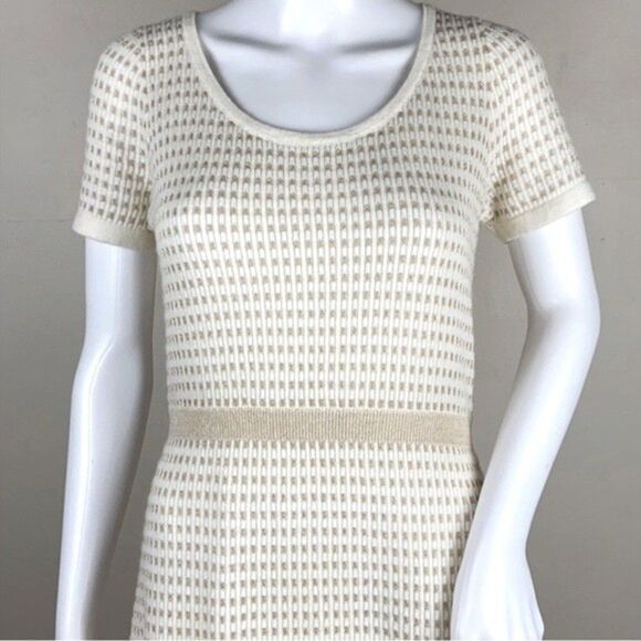 Anthropologie Sparrow Cream Gold Gilt Grid Sweater Dress Size Small - Picture 5 of 11